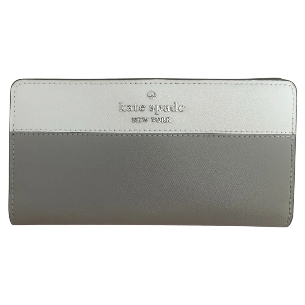 Kate Spade New York | Large Slim Bifold Leather Wallet in Nimbus Grey | NWT NEW
